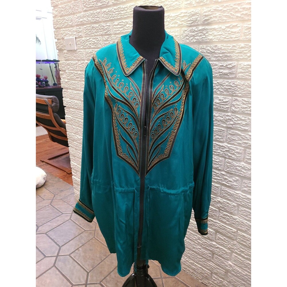 NWT Bob Mackie Wearable Art Embroidered  Full Zip Up Jacket Green Women Sz 1X